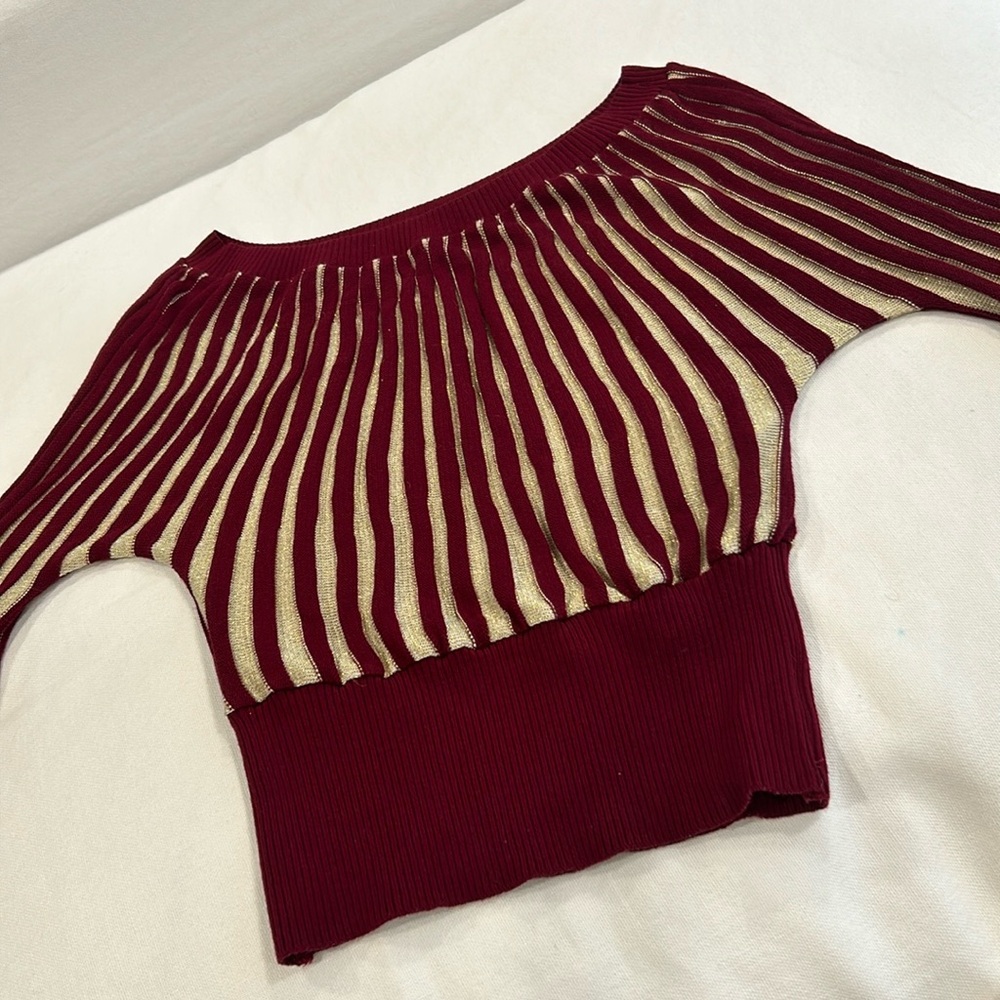 Cenit Knit Maroon Gold Quarter Sleeve Blouse Size Large